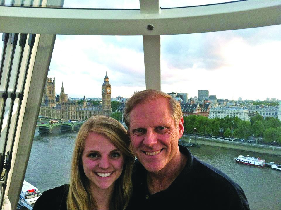 Dr. Nord and his daughter, Jackie, take in the sights of London.